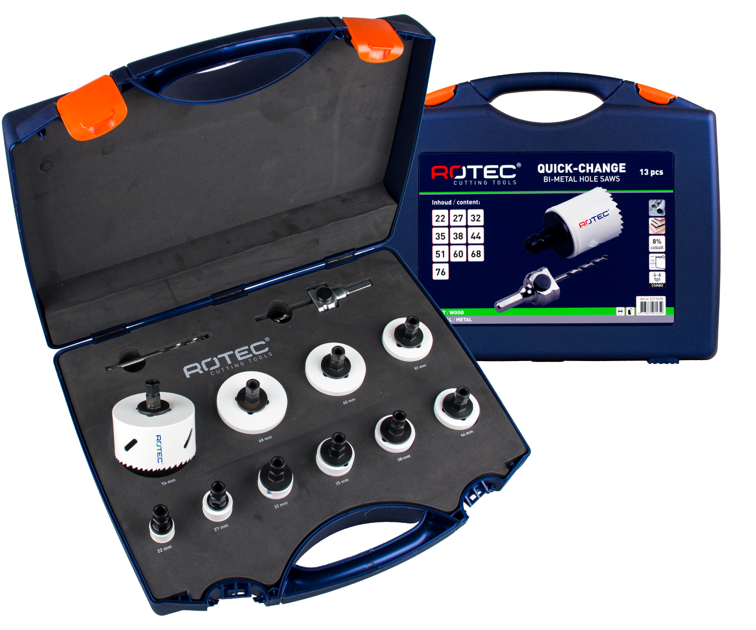 Hole saw set '527 - Electrician' with Quick-Change adapters, 13 pcs