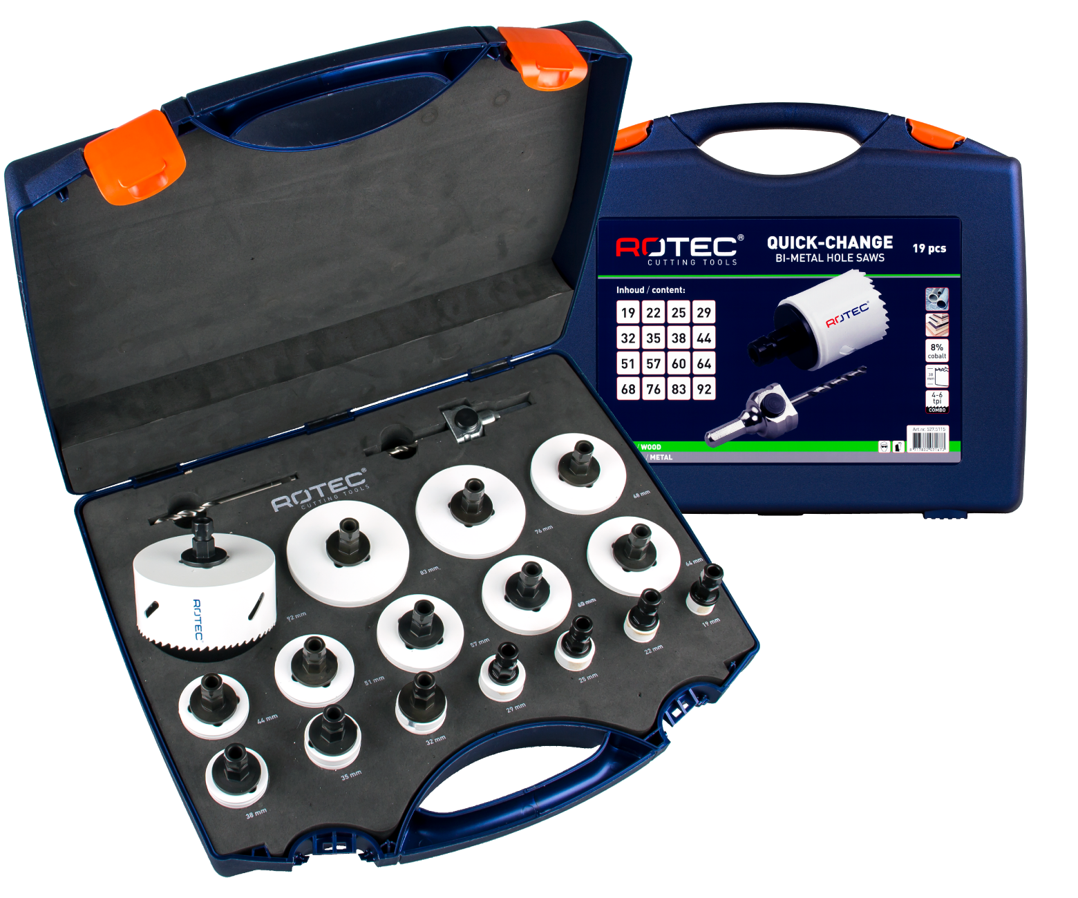 Hole saw set '527 - MAX' with Quick-Change adapters, 19 pcs