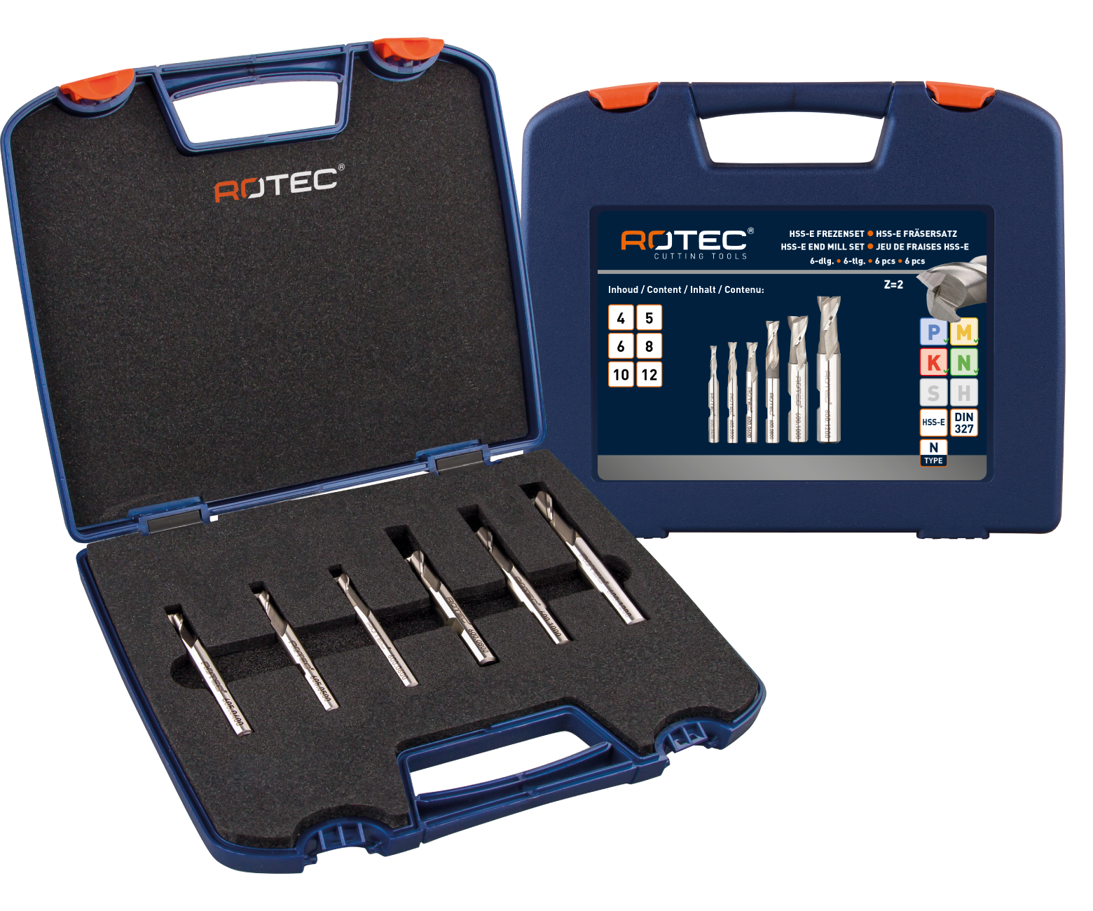 600.9412 HSS-E Slotting end mill set, in plastic case