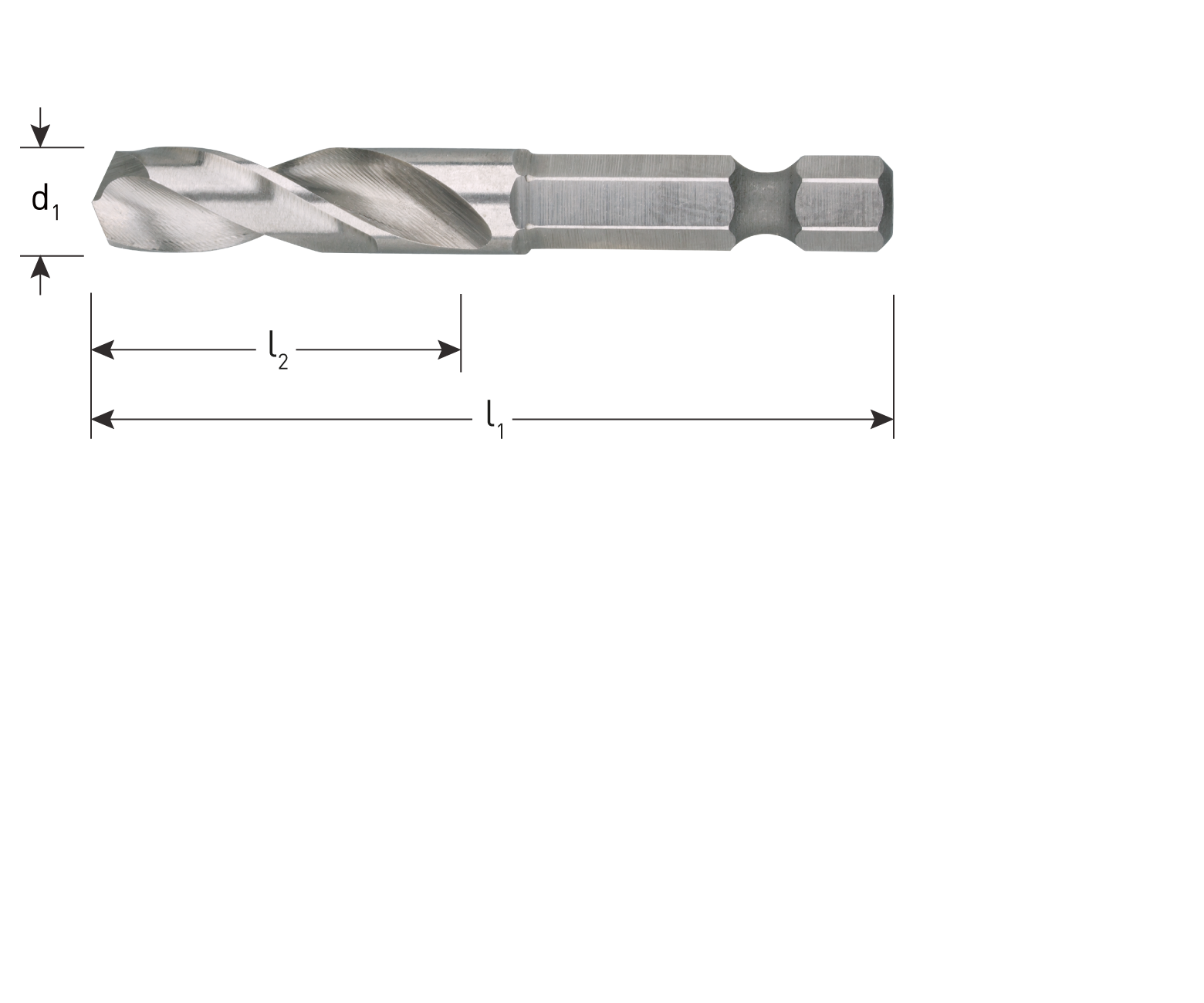 Stub drill bit, HSS-G, 1/4" E6.3 bit shank, in EV-pack