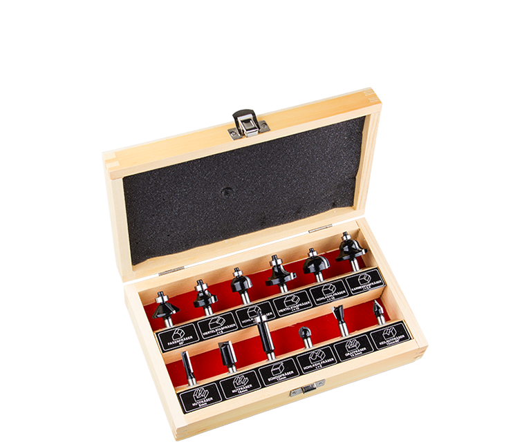 TCT wood router bit set, SILVER-LINE, in wooden case