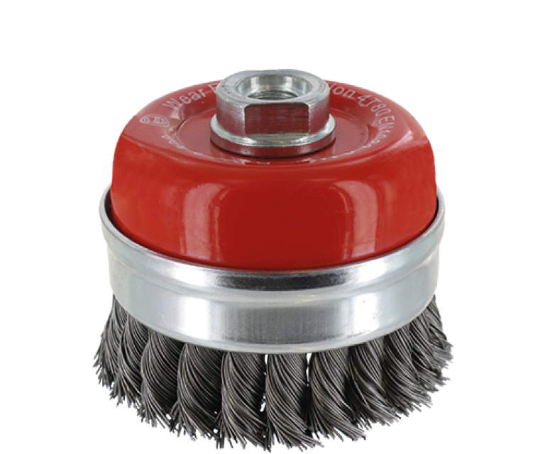 Cup brush M14 - Twist knot wire, steel, with guard