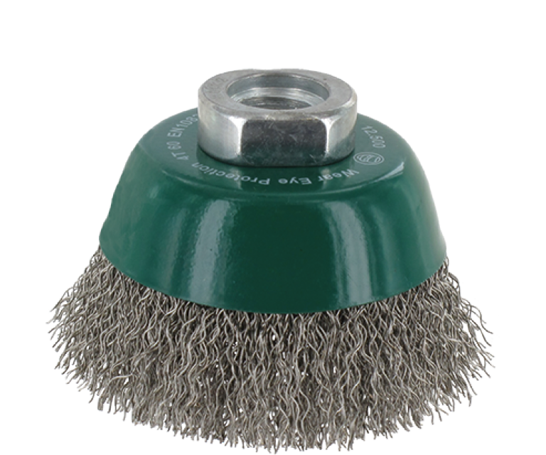 Cup brush M14 - Crimped wire, stainless steel