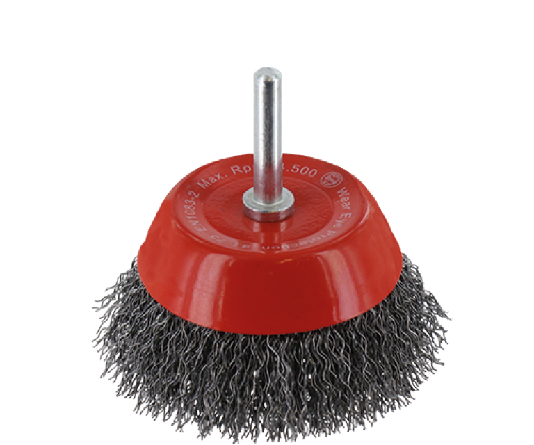 Cup brush w. shank 6mm - Crimped wire, steel