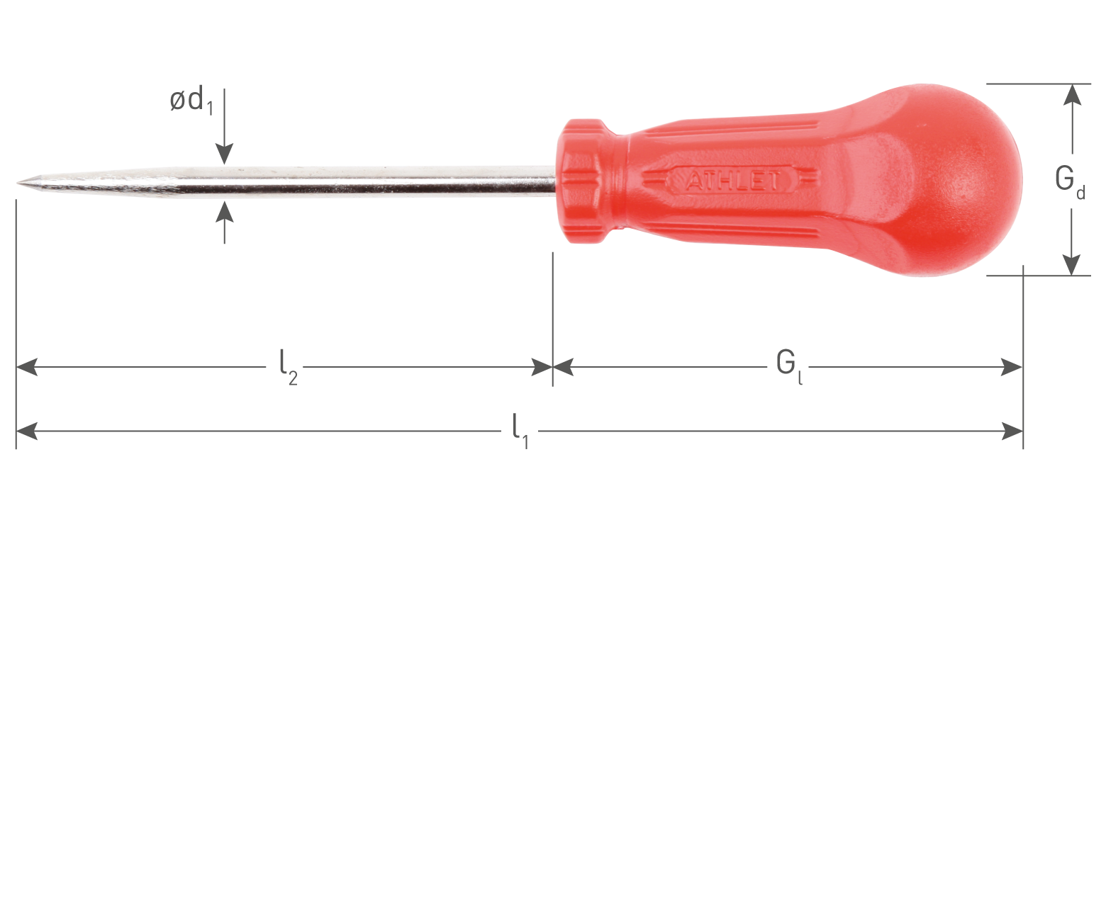 Piercing awl, round, plastic handle
